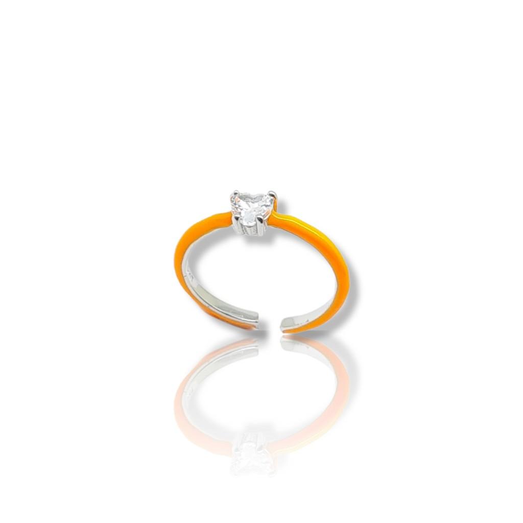 Ασημένιο δαχτυλίδι απο επιπλατινωμένο ασήμι 925°και πορτοκαλί σμάλτο  (code FC002667)